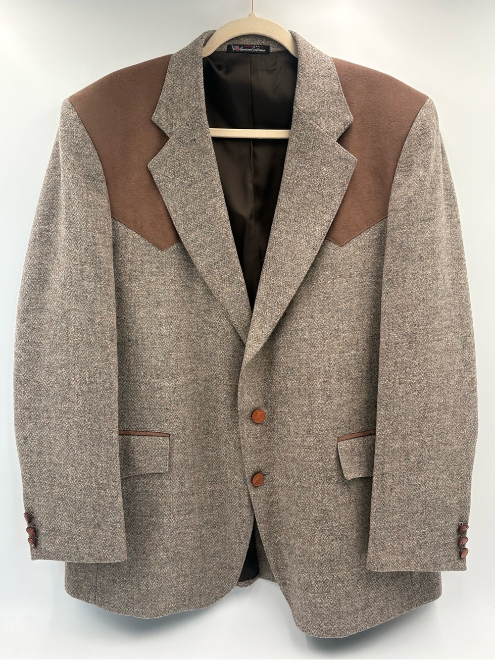 Vintage American Craftsmen Western Tweed Faux Suede Yoke Blazer USA Mens L XL